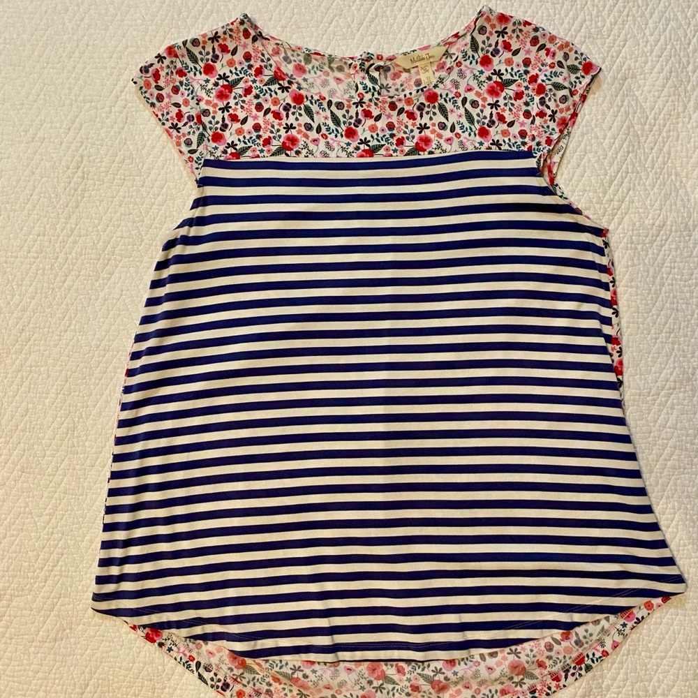 Floral and Striped Cap Sleeve Top